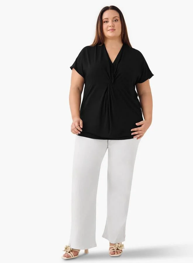 Ulla Popken Plus Size Ulla Popken Knot Detail V-neck Top